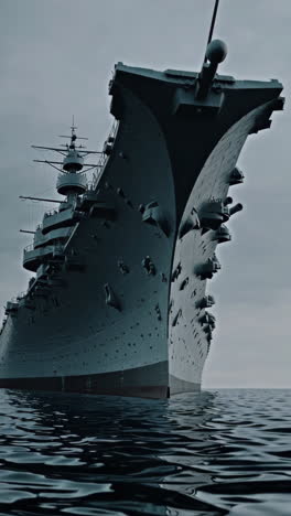 vintage warship in the ocean