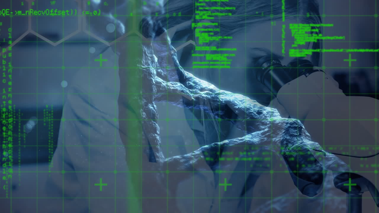 dna 가닥 회전 및 의료 데이터 처리의 애니메이션