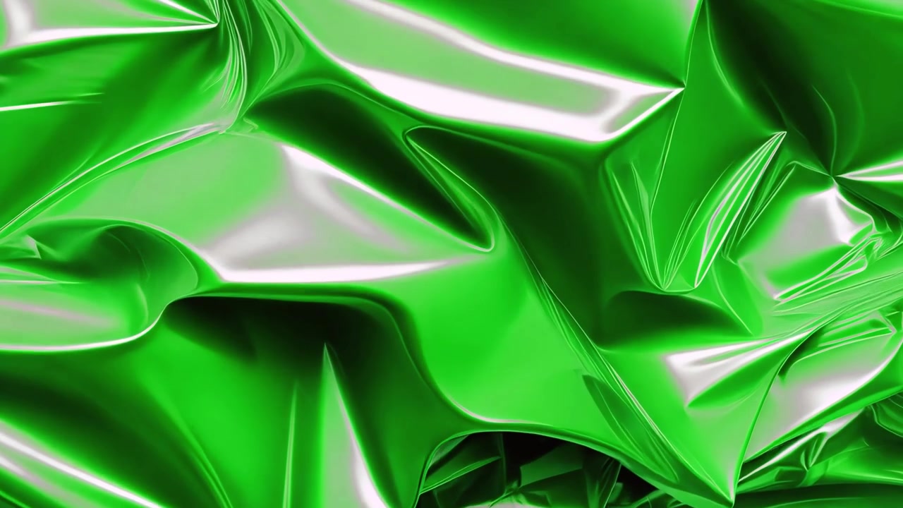 Sfondo astratto con materiale dinamico verde lucido e stropicciato