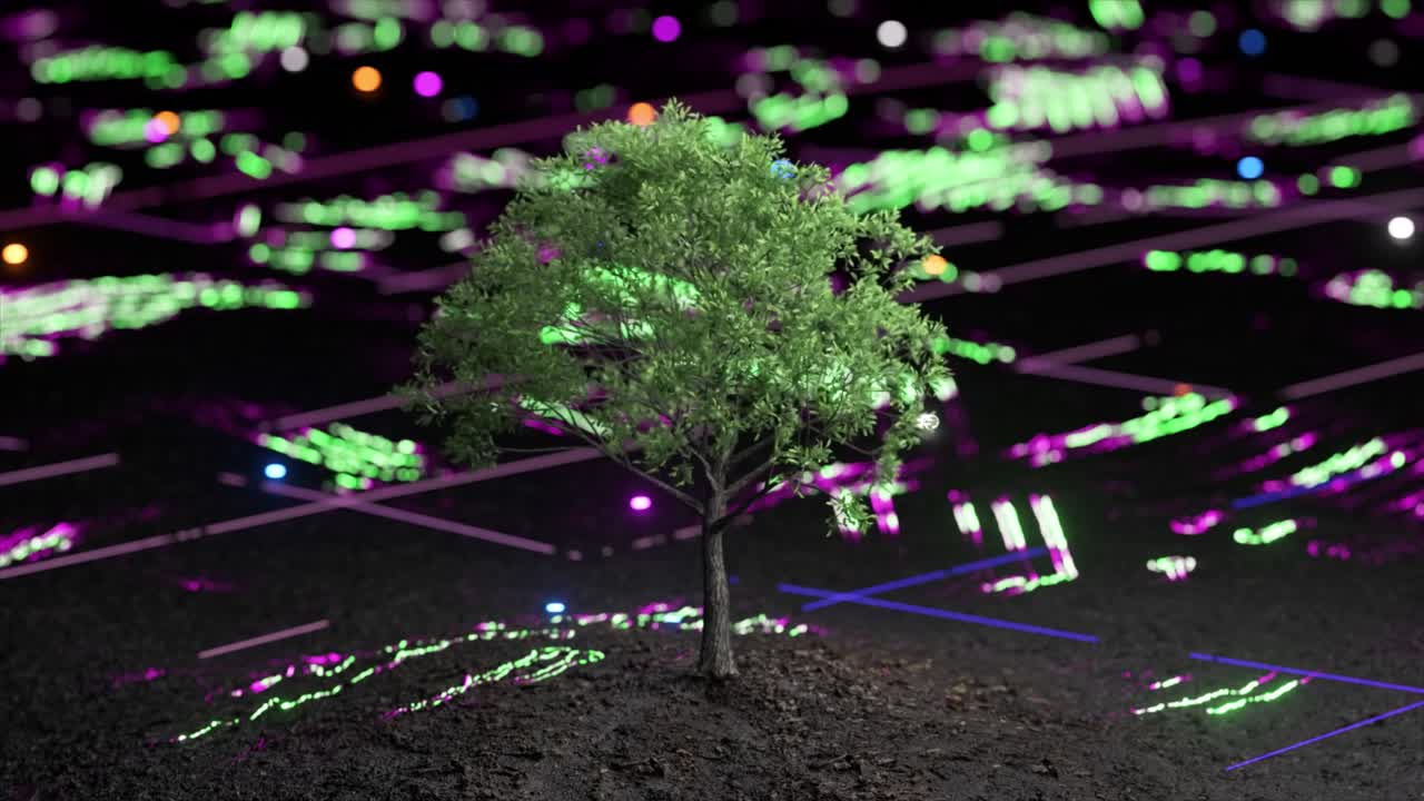 Tree in a Futuristic Cityscape