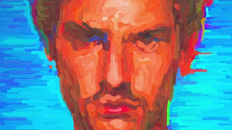 video animado que ilustra un dibujo en bucle interminable de un retrato masculino abstracto de una cara en un lienzo texturizado.