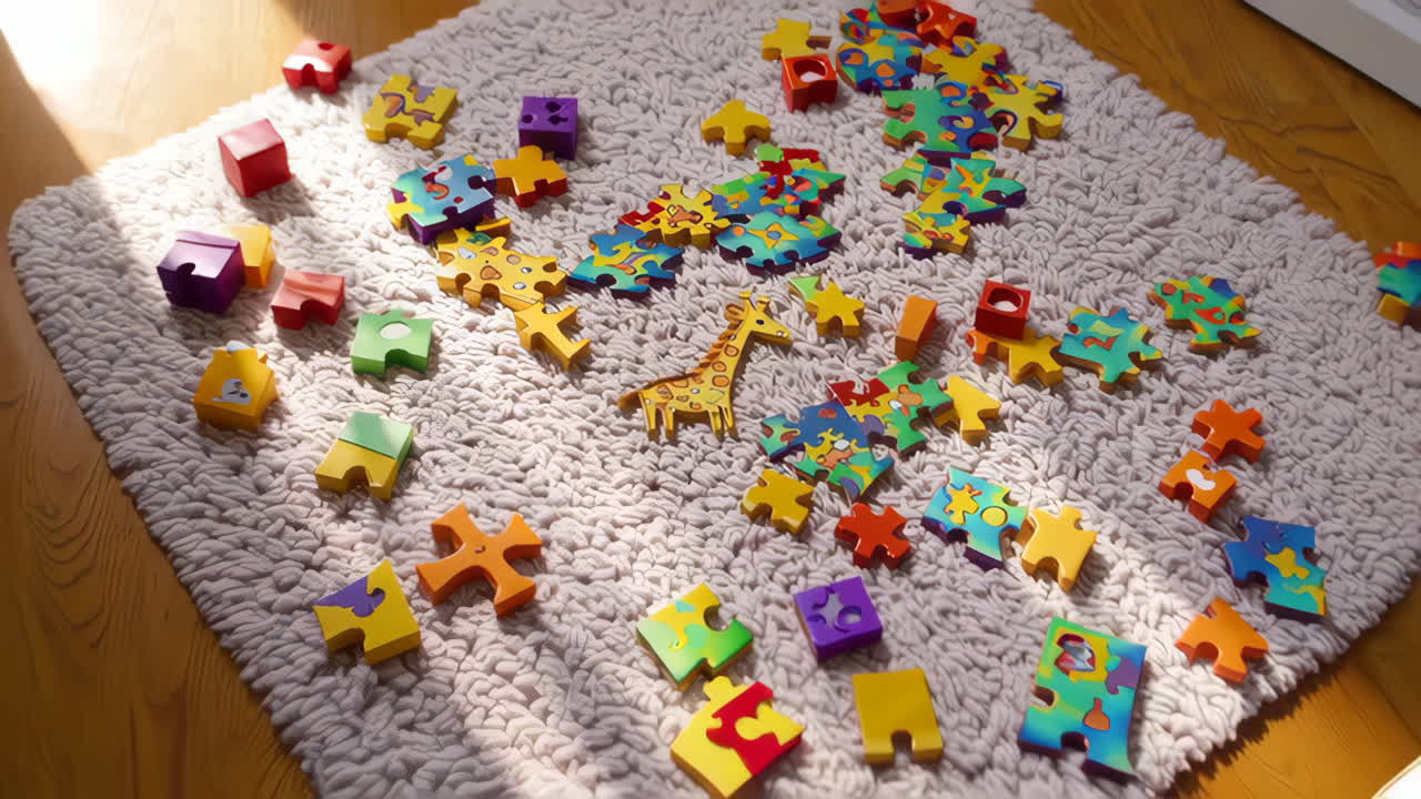 Colorful Wooden Puzzle Pieces with a Giraffe