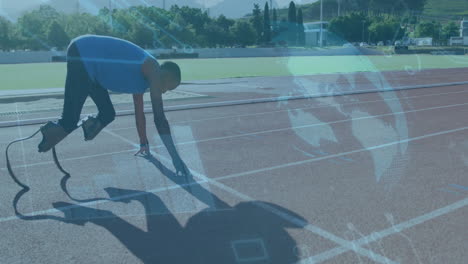 preparing for race, athlete with prosthetic leg using animation on track