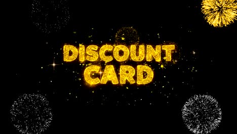 discount card text reveal on glitter golden particles firework.