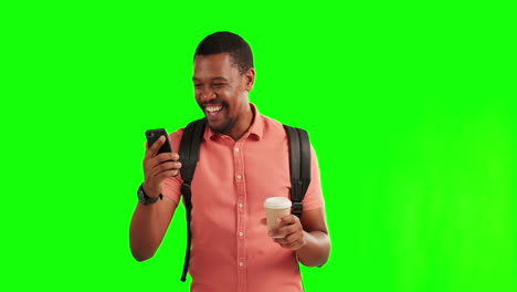 Green-screen,-phone-and-black-man-excited
