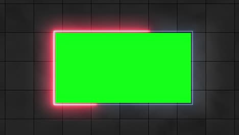 green screen, neon, led light border in front of wall. blank, empty screen for advertisement videos.