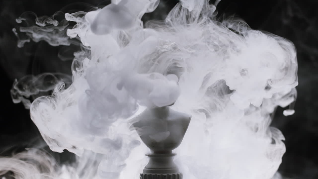 Classical Bust Engulfed in Swirling White Smoke