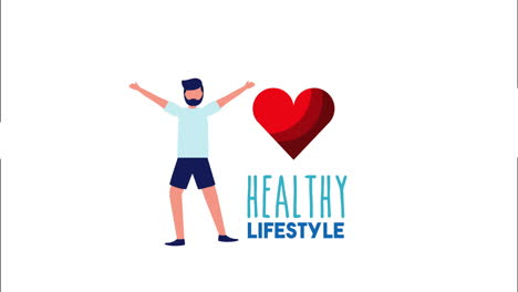 athlete with healthy lifestyle icons animation