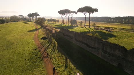 park of the aqueducts aerial view on typical day in rome, italy