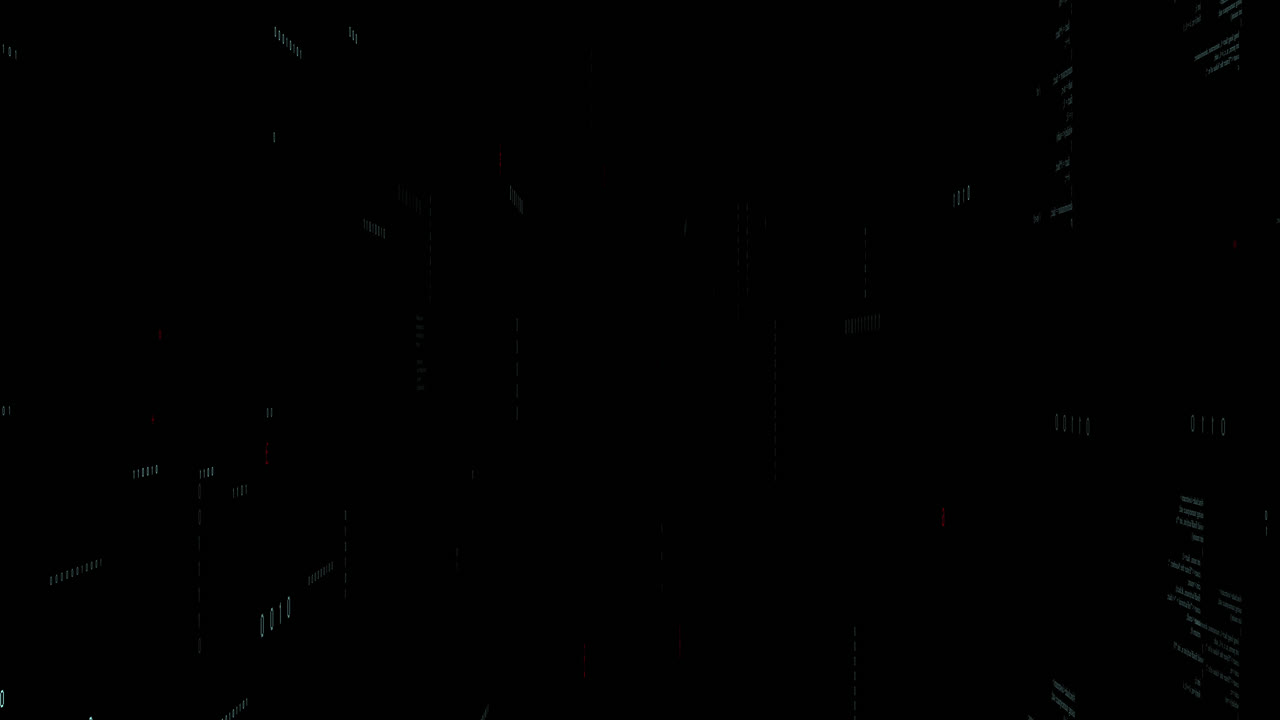 블랙 배경에 있는 바이너리 코딩과 데이터 처리의 애니메이션