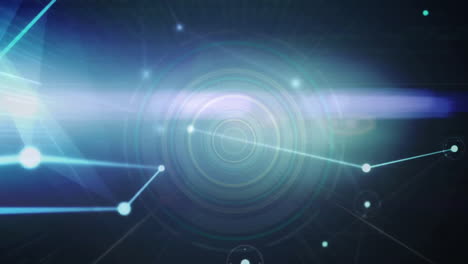 animation of network of connections with spots over blue background