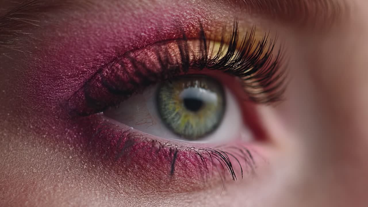 Captivating Close-Up of an Artistic Eye Makeup Transformation with Bold Colors and Elegant Shades Showcasing the Beauty and Complexity of Eye Artistry