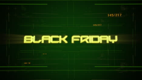 texto de introducción de animación viernes negro y fondo de animación cyberpunk con matriz de computadora y cuadrícula 3