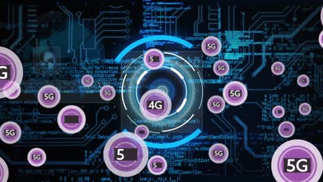 Animation-Von-5g-Text,-Umfang-Und-Datenverarbeitung-über-Raster