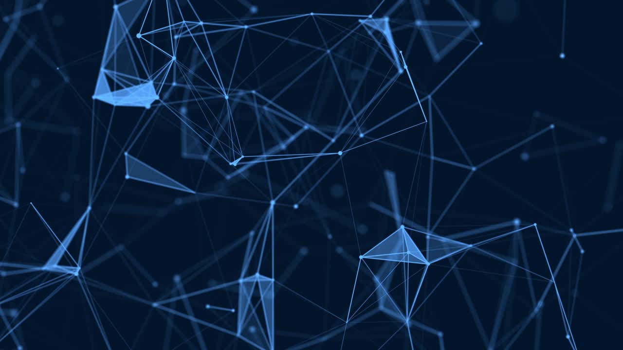 Abstract colored polygonal space with dots and lines motion. Data technology and scientific illustration. 3d rendering. Seamless loop. 4K