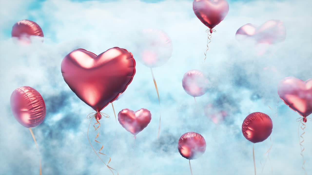 Globos de corazones en el cielo