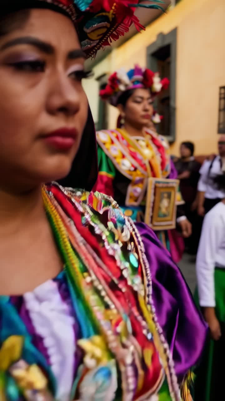 Colorful Religious Procession in a Latin American Town
