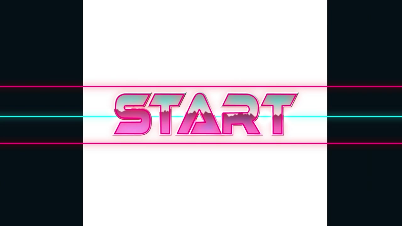 Animation of start text over light trails on white background