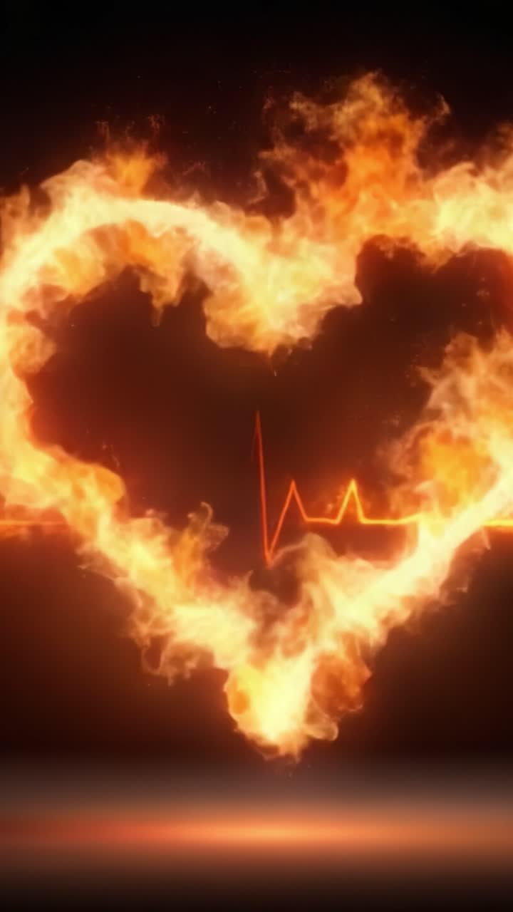 Coração de Chama Dinâmico Representando Paixão e Vitalidade com um Ritmo Pulsante, Capturando a Essência do Amor e da Energia Através da Estética Flamejante