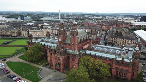 flying over kelvingrove art gallery and museum at glasgow in scotland