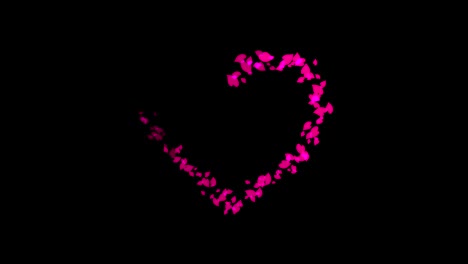 pink heart valentine's day symbol blow spiral circle pattern loop animation 4k on black background