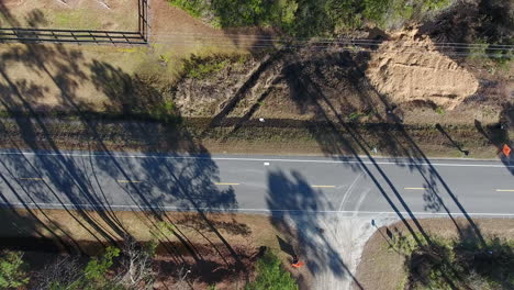 A-bird's-eye-view-aerial-shot-of-a-back-road-in-North-Carolina