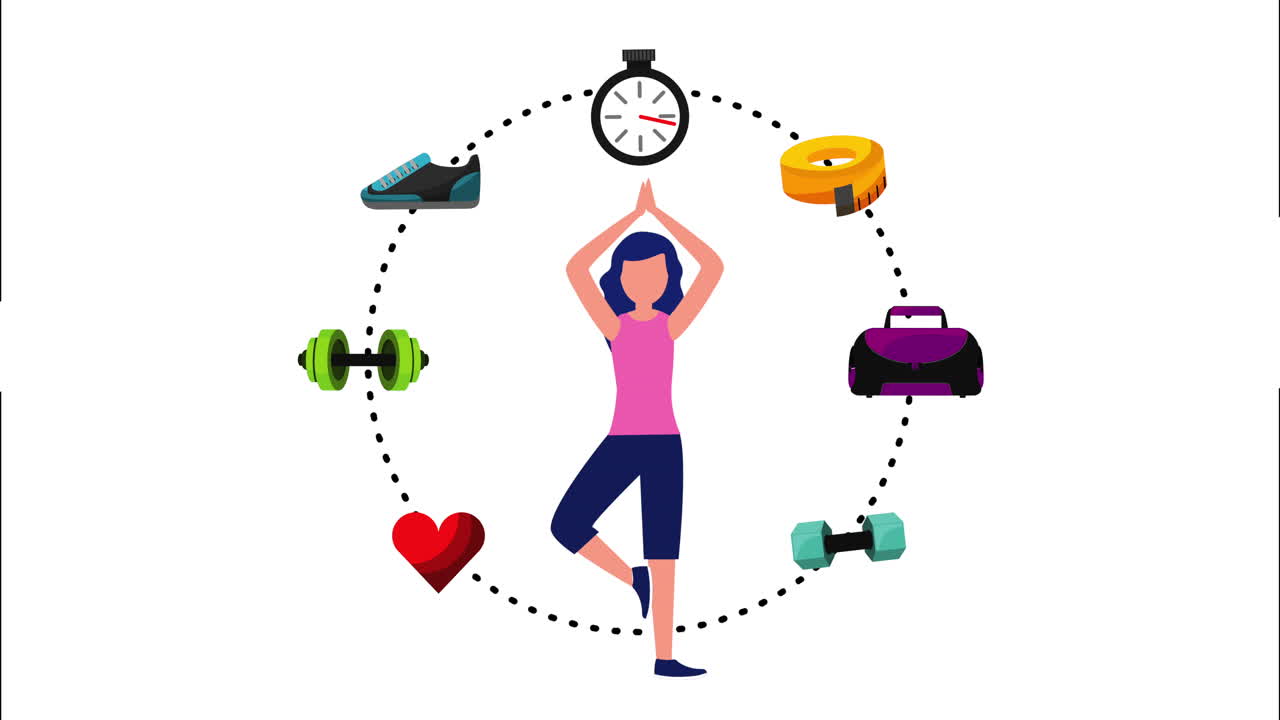 건강한 라이프 스타일 아이콘을 가진 여성 운동 선수 애니메이션