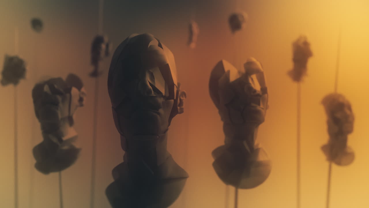 Crushed android heads on spikes on the yellow background