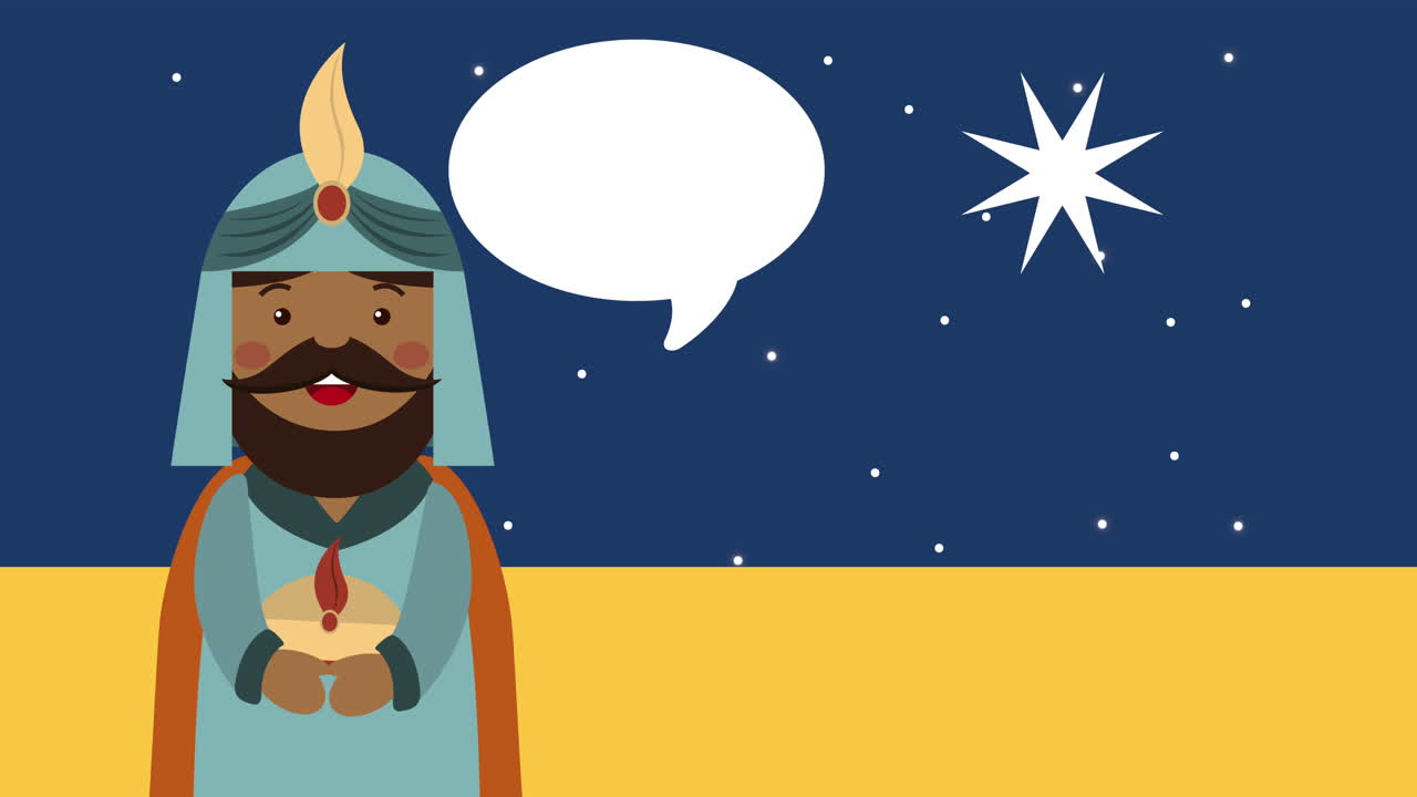 scena de navidad feliz con el rey mágico melchor