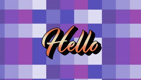animación del texto de saludo sobre cuadrados de colores
