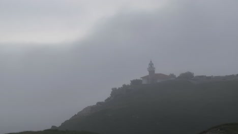 Lighthouse-on-cliff-in-misty-morning