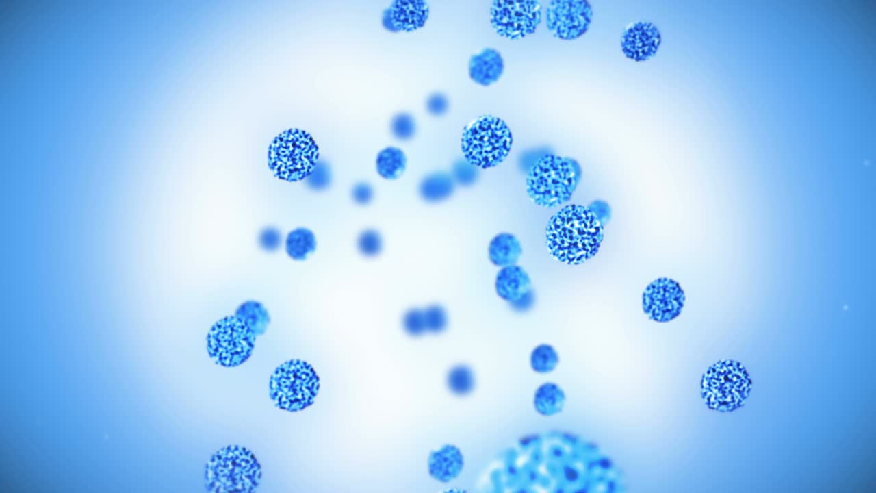 célula de virus en forma esférica. virus patógenos que causan infección. animación en bucle de virus humanos. microorganismo bacteriano. brote de enfermedad viral.