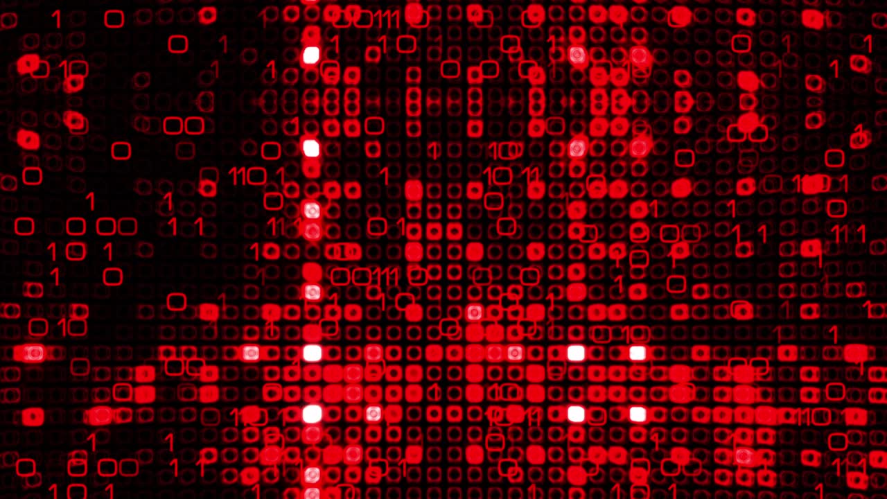 tecnología futurista de ciencia ficción en perspectiva 3d con flujo binario digital rojo por debajo del patrón de textura de la pared animación de bucle sin costuras 4k electrónica de alta tecnología concepto de circuito digital de pared para tecnología científica