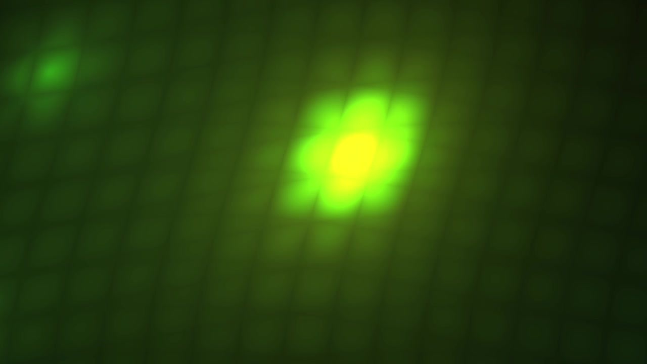 Motivi Astratti di Luce Verde in Movimento su uno Sfondo a Griglia