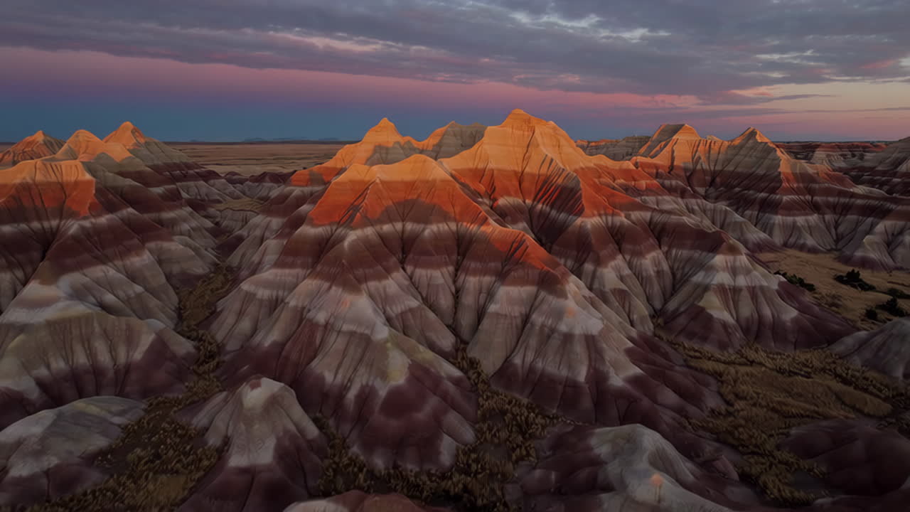 Vibrant Sunset Colors Over the Striped Badlands Landscape