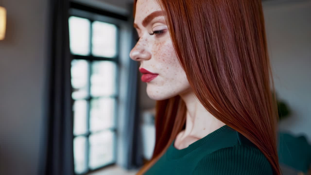 Beautiful woman with red hair and freckles