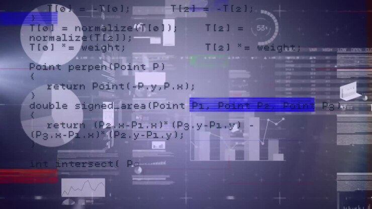 Animation af glitch-effekt over statistisk databehandling på grå baggrund