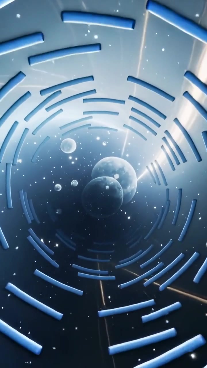 Vertical video: Starting play, tunnel of spheres pulling you through space past blue bars for depth