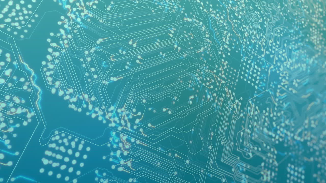 Animating data flow over circuit board on blue background