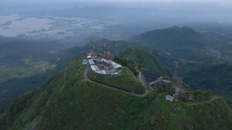 high aerial view over the top of telomoyo mountain in indonesia