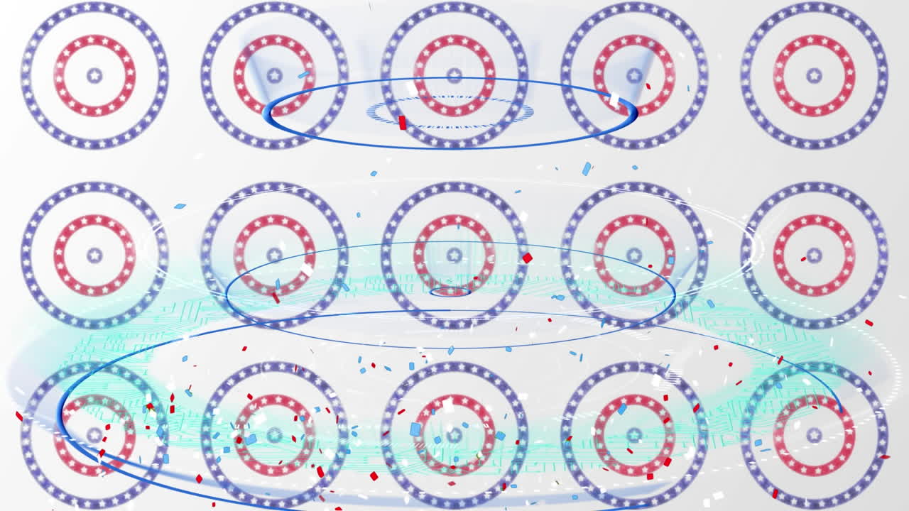 미국  ⁇ 발 별 위에 떨어지는 콘페티의 애니메이션과 원에 색칠된