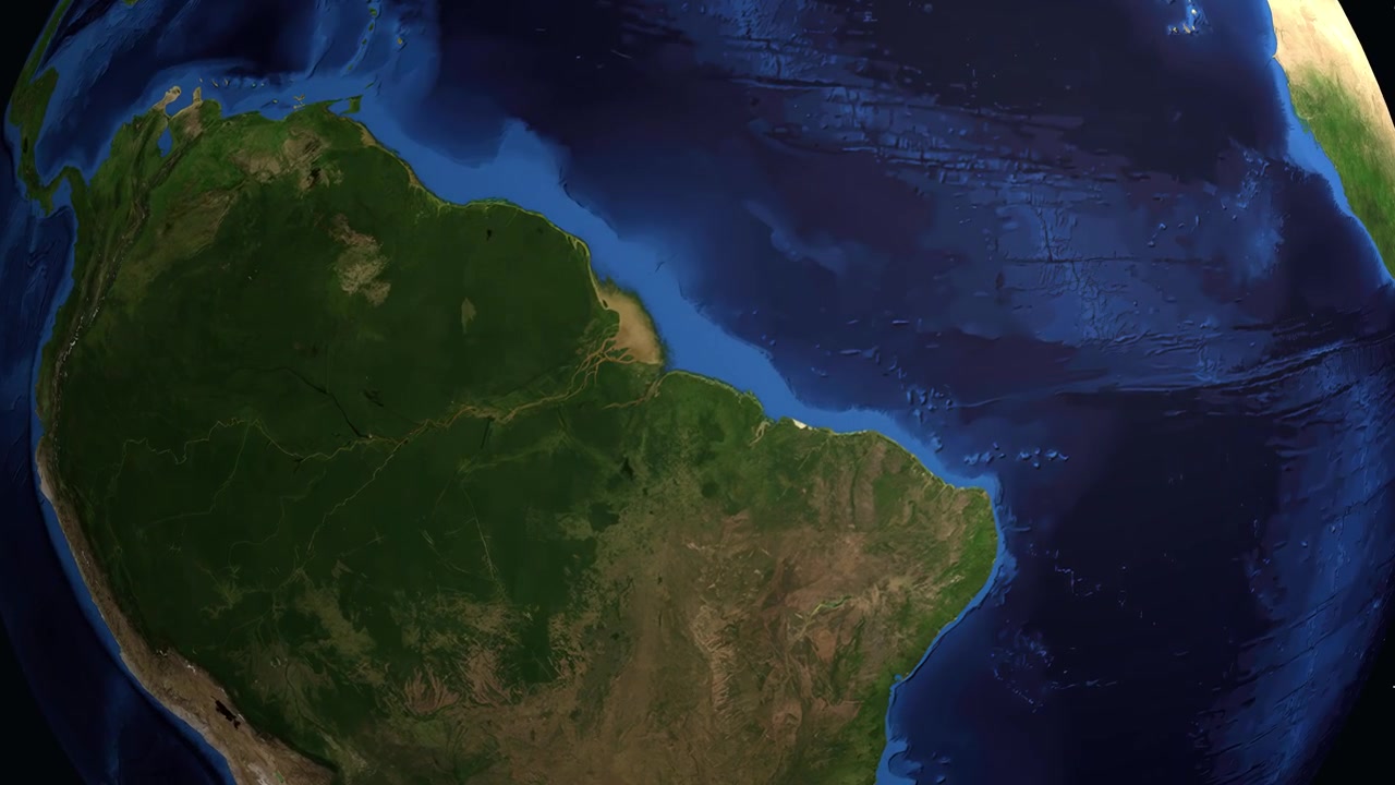 Un'animazione digitale zooma dallo spazio su Belém, Brasile, mostrando dati specifici sulla popolazione della città