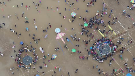 Top-view-of-famous-Festive-Event-Of-Día-de-Los-Muertos-Guatemala,-aerial