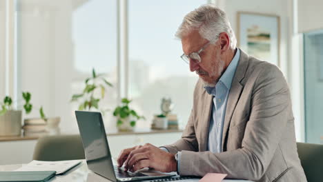 senior businessman working on laptop in office