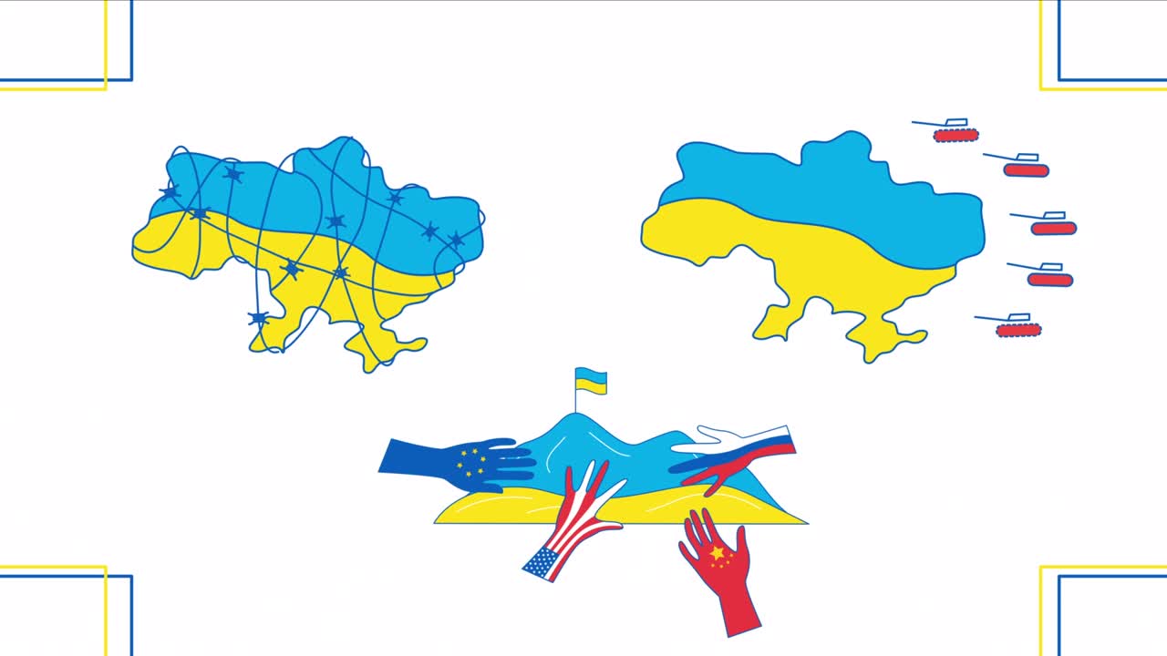 4k video de dibujos animados ucranianos en fondo blanco.