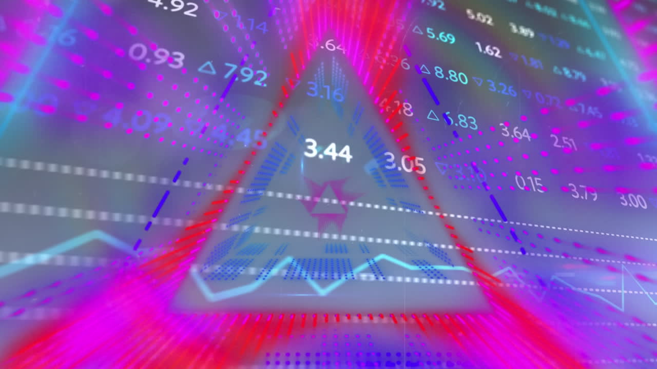 animación de un túnel triangular iluminado sobre el tablero de negociación en el fondo