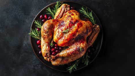 Roasted-Turkey-With-Cranberries-And-Herbs-On-Dark-Background