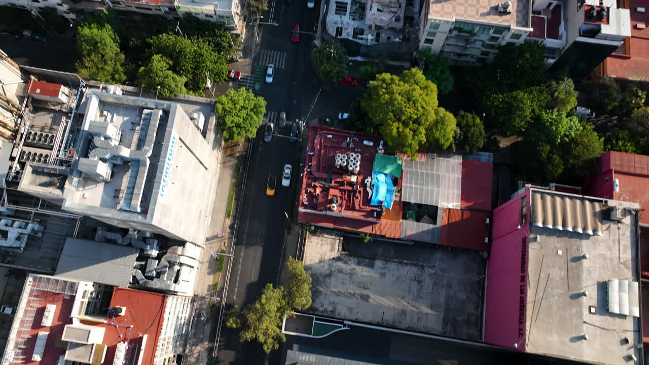 drone aéreo de la ciudad de méxico en la hora mágica, los pájaros miran hacia arriba