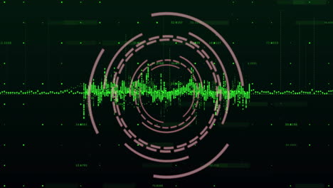 animation of data processing and diagrams over scope scanning on black background