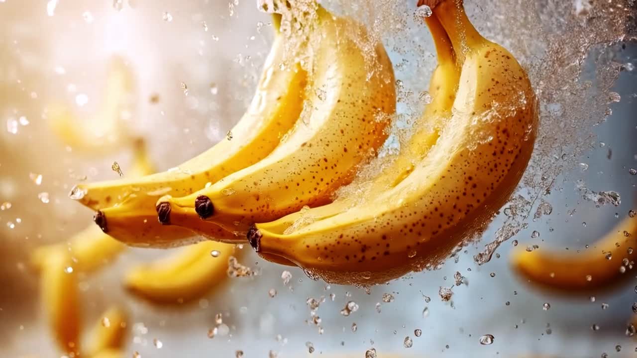Fresh Bananas with Water Splash